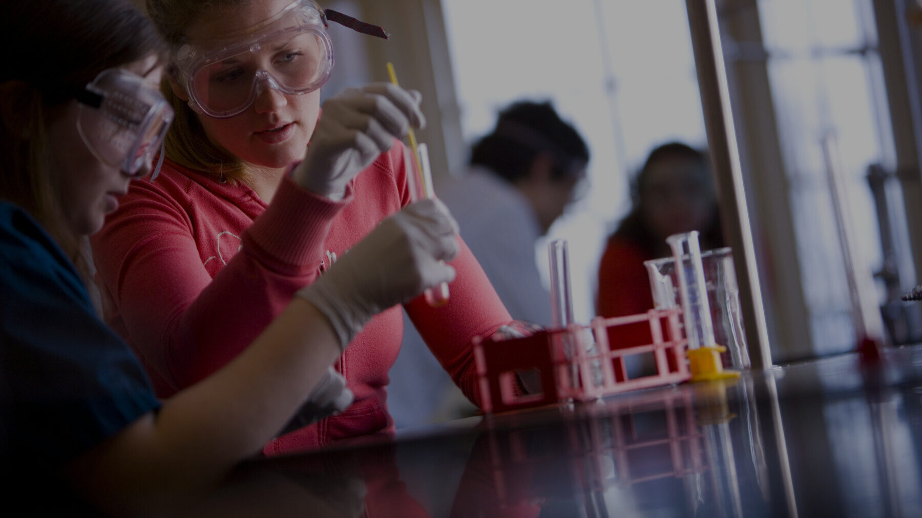 two students working together in a science lab