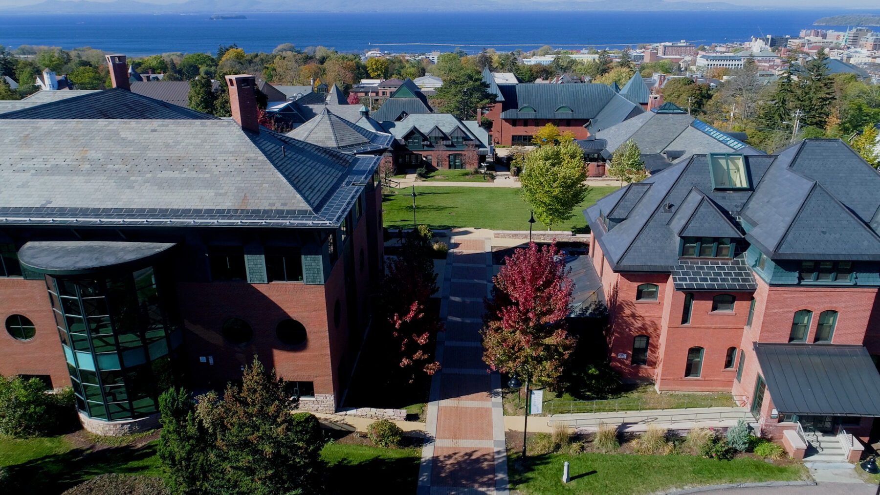 birds eye view of campus buildings